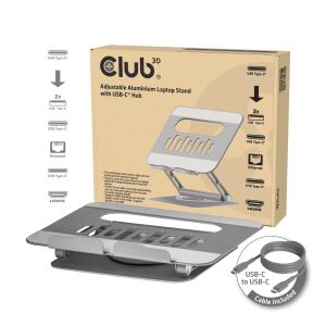 CLUB3D Verstellbarer Aluminium-Laptop-Ständer mit USB-C® Hub