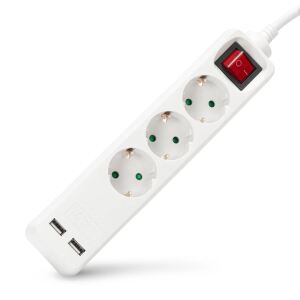Entac Steckdosen-Verlängerungskabel S1 3 Steckdosen mit Schalter 1,5m 3G1,5 2 USB