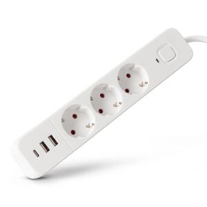 Entac Steckdosen-Verlängerungskabel D2 3 Steckdosen mit Schalter 1,5m 2xUSB-A x 1xUSB-C 3G1.5