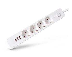 Entac Steckdosen-Verlängerungskabel D2 4 Steckdosen mit Schalter 1,5m 3xUSB A 3G1,5