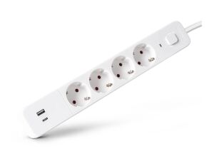 Entac Steckdosen-Verlängerungskabel D2 4 Steckdosen mit Schalter 1,5m 1xUSB-A x 1xUSB-C 3G1.5