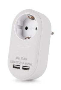 Entac Netzteil 1 Schukosteckdose und 2 USB (insgesamt 2,1 A) Weiß