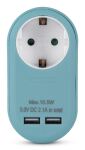 Entac Netzteil 1 Schukosteckdose und 2 USB (insgesamt 2,1 A) Blau