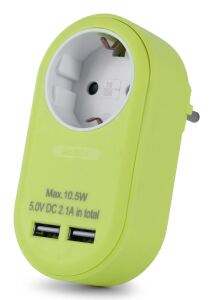 Entac Netzteil 1 Schukosteckdose und 2 USB (insgesamt 2,1 A) Lime