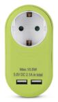 Entac Netzteil 1 Schukosteckdose und 2 USB (insgesamt 2,1 A) Lime