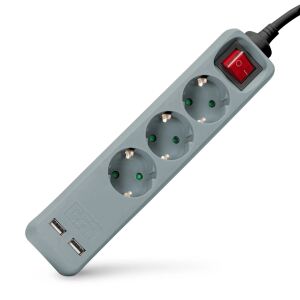 Entac Steckdosenleiste 3fach 2x USB-A, 1,5m grau