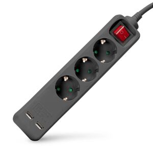 Entac Steckdosenleiste 3fach 2x USB-A, 1,5m schwarz