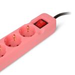 Entac Steckdosenleiste 3fach 2x USB-A, 1,5m pink