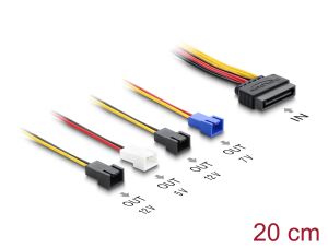 DeLOCK Stromversorgungskabel SATA 15 Pin Stecker zu 4 x 2 Pin Lüfter (12 V / 7 V / 5 V) 20 cm