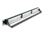 DeLOCK 19″ 1 HE Patchpanel 24 Port Cat.6 mit LED und Entlastungsschiene ungeschirmt schwarz