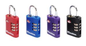 MASTER LOCK 30 mm breites TSA-Gepckschloss aus Zink mit individuell einstellbarer Zahlenkombination, verschiedene Farben