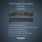 NETGEAR GS305EP Switch 5 Port Gigabit Ethernet LAN PoE Switch Plus (mit 4x PoE+ 63W, Managed Netzwerk Switch mit IGMP Snooping, QoS, VLAN, lüfterloses Metallgehäuse)