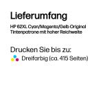 HP 62XL Cyan/Magenta/Gelb Original Tintenpatrone mit hoher Reichweite