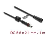 DeLOCK DC Verlängerungskabel 5,5 x 2,1 mm Stecker zu Buchse mit Schraubverschluss M12 x 1,75 mm Gewinde wasserfest 18 AWG, 1 m schwarz