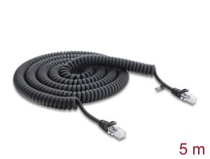 DELOCK RJ45 Spiralkabel Stecker > Stecker Cat.5e 5 m schwarz