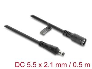 DeLOCK DC Verlängerungskabel 5,5 x 2,1 mm Stecker zu Buchse mit Bajonettverschluss 18 AWG, 0,5 m schwarz