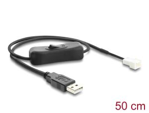 DeLOCK Lüfterkabel USB 2.0 Typ-A Stecker zu 3 Pin (2 Pins belegt) Lüfteranschluss-Stecker mit Schalter 50 cm