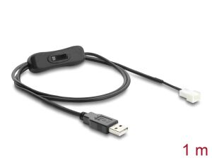 DeLOCK Lüfterkabel USB 2.0 Typ-A Stecker zu 3 Pin (2 Pins belegt) Lüfteranschluss-Stecker mit Schalter 1m