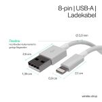 S/CONN maximum connectivity Flexline-USB Lade-Sync Kabel, USB A Stecker auf 8-Pin Stecker, 2.0, ABS, weiß, 0,2m