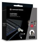 Conceptronic CUSTODIO02BNTM Dual-Head Laptop-Schloss mit Schlüssel, Nano-Sicherheitsslot, Master-Key-System kompatibel, 1,8 m