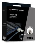 Conceptronic CUSTODIO02BSM Laptop-Schloss mit Schlüssel, Standard-Sicherheitsslot, Master-Key-System kompatibel, 1,8 m