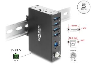 DELOCK Industrie Hub USB 5 Gbps 4x USB-A mit 8 kV ESD Schutz