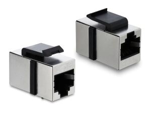 DeLOCK Keystone Modul Kupplung RJ45 Buchse zu RJ45 Buchse Cat.6 geschirmt Metall silber / schwarz