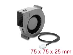 DeLOCK Radiallüfter / Lüftergebläse 12 V DC 75 x 75 x 25 mm mit 3-Pin Lüfteranschluss, schwarz