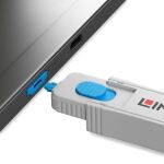 Lindy 40320 Schnittstellenblockierung Schnittstellenblockierung + Schlüssel HDMI Blau, Grau Acrylnitril-Butadien-Styrol (ABS) 1 Stück(e)