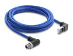 DeLOCK M12 Kabel X-kodiert 8 Pin Stecker nach unten gewinkelt zu RJ45 Stecker nach oben gewinkelt S/FTP geschirmt 2 m blau