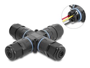 DELOCK Kabelverbinder X-Form mit Klemmverbind. 3 Pin, IP68
