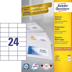 Avery 3474 selbstklebendes Etikett Rechteck Permanent Weiß 2400 Stück(e)