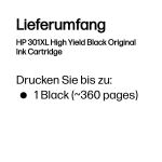 HP 301XL Schwarz Original Druckerpatrone mit hoher Reichweite