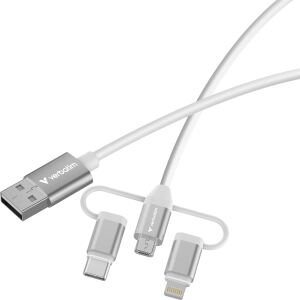 Verbatim 32394 USB Kabel USB 2.0 1 m USB A 2 x USB C/Micro USB-B/Lightning 0,48 Gbit/s 18 W Weiß