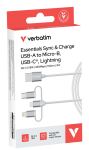 Verbatim 32394 USB Kabel USB 2.0 1 m USB A 2 x USB C/Micro USB-B/Lightning 0,48 Gbit/s 18 W Weiß
