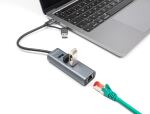 DeLOCK 3 Port USB 5 Gbps Hub + Gigabit LAN mit USB Type-C oder USB Typ-A Anschluss im Metallgehäuse