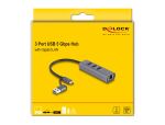 DeLOCK 3 Port USB 5 Gbps Hub + Gigabit LAN mit USB Type-C oder USB Typ-A Anschluss im Metallgehäuse