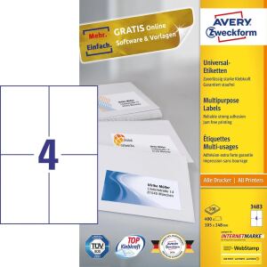 Avery 3483 selbstklebendes Etikett Rechteck Permanent Weiß 400 Stück(e)
