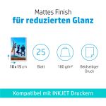 HP Mattes Fotopapier, 180 g/m2, 10 x 15 cm (101 x 152 mm), 25 Blatt