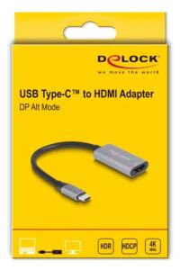 DeLOCK 60020 HDMI-Kabel 0,15 m HDMI Typ A (Standard) USB Typ-C Schwarz, Grau