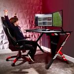 X Rocker Ocelot Aluminium Carbon Gaming Tisch mit Stickern in Rot & Blau