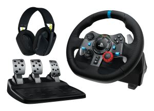 Logitech G 991-000539 Gaming-Controller Aluminium, Schwarz USB Lenkrad + Pedale + Headset PC, PlayStation 4, PlayStation 5, Playstation 3