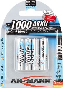 Akku AAA ANSMANN NiMH 1.000mAh   4er Micro, min.950mAh, HR03, 1.2V, maxE