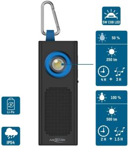 ANSMANN Mobiles Licht Arbeitsleuchte mit COB-LED, Lautsprecher, aufladbar