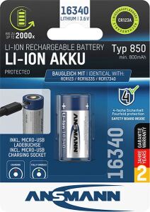 Akku Li-Ion ANSMANN 850mAh 16340 3.6V Lithium, Micro-USB Ladebuchse