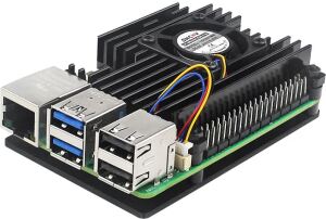 Gehäuse Alu mit Lüfter für Pi 5 blac offenes Gehäuse mit Lüfter   black
