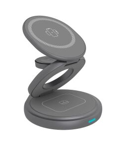 ICY BOX IB-SH101-CH, 3 in 1 klappbarer Ständer mit kabelloser Ladefunktion, magnetisch, für Smartphone, Inear-Kopfhörer und Smartwatch, Aluminium