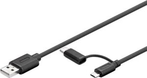 Kabel USB 2.0 A->micro B+C S/S 1,0m 2in1 Micro-B Kabel mit USB-C Adapter