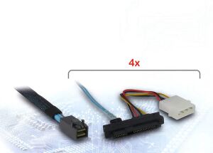 Kabel SFF 8643 - 4x 8482, SATA Power 0,6m