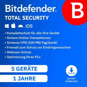 BITDEFENDER Total Security  5Dev.ESD 1 Jahr,5 Devices
